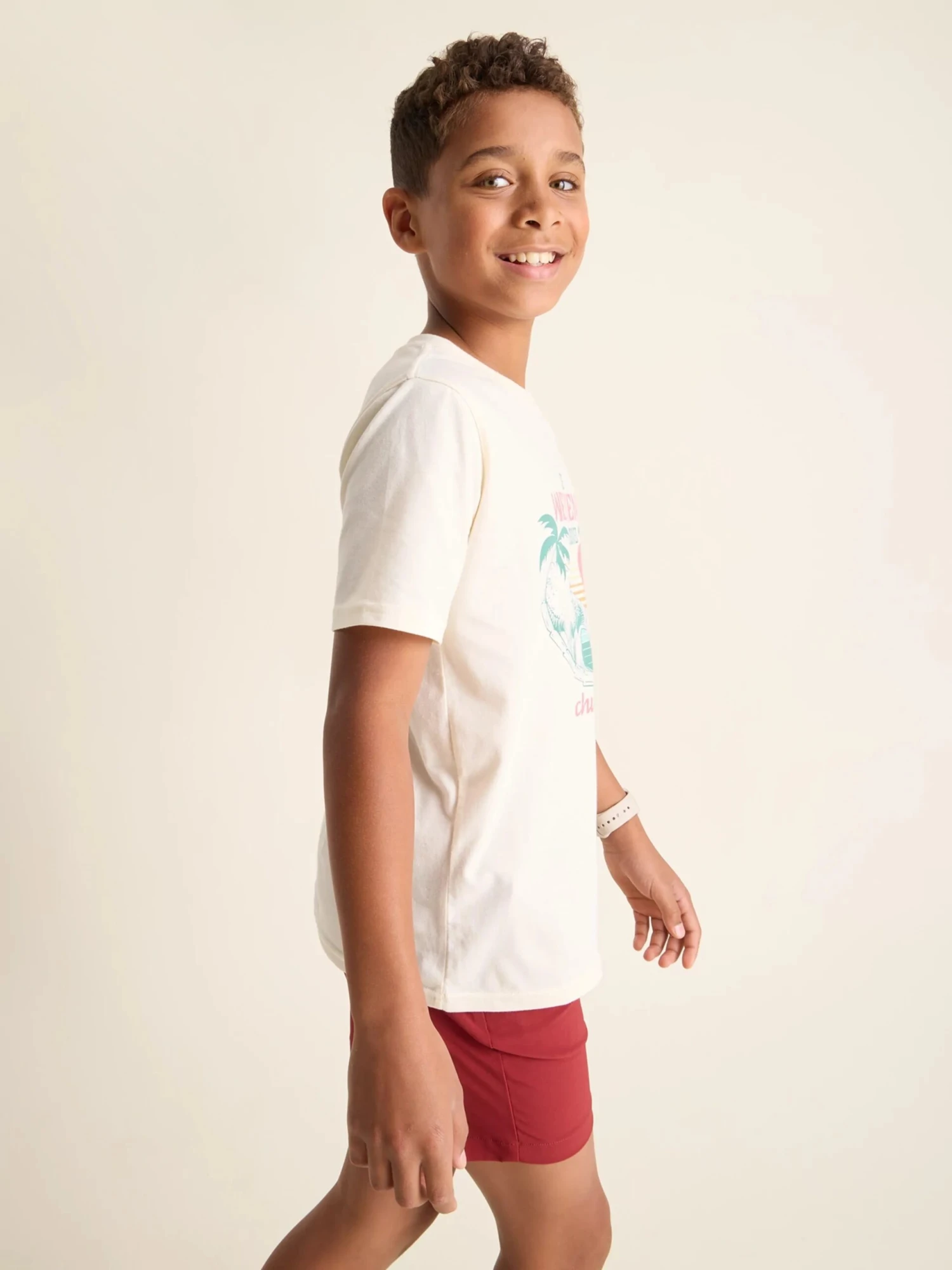 The 70's Sun, Palm & Wave (Youth Non Pocket T-Shirt) - Soft White 5 The 70's Sun, Palm & Wave (Youth Non Pocket T-Shirt) - Soft White - Image 5