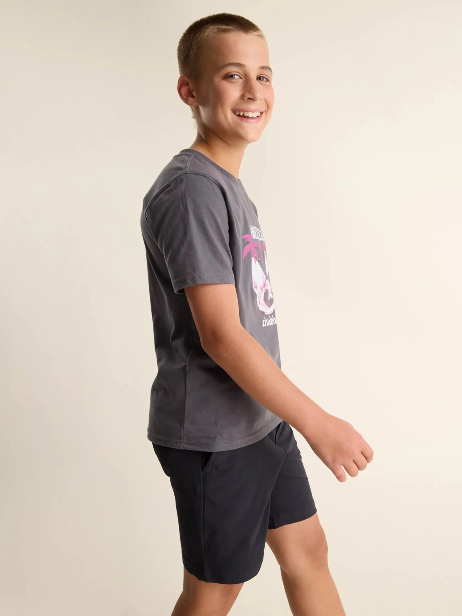 The 70's Sun, Palm & Wave (Boys Non Pocket T-Shirt) - Steel Grey - Image 5