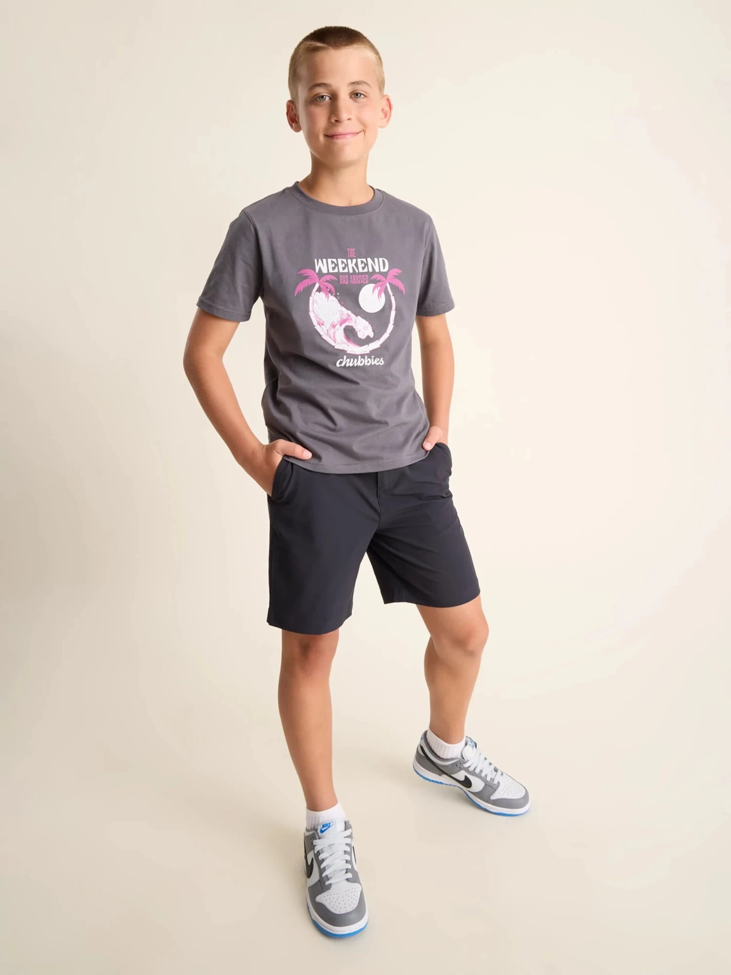 The 70's Sun, Palm & Wave (Boys Non Pocket T-Shirt) - Steel Grey - Image 6